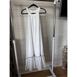 Superfoxx‎ Halter Neck Midi Dress PomPom Details Womens L White Bohemian